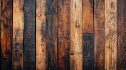A collection of vertically arranged wooden planks that offer a rustic charm with their rich texture and antique appearance, perfect for vintage design enthusiasts.