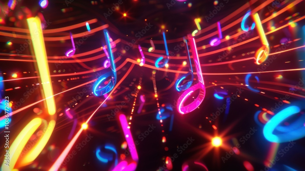 Aufkleber vibrant abstract background featuring colorful musical notes in neon lights creating a dynamic and e