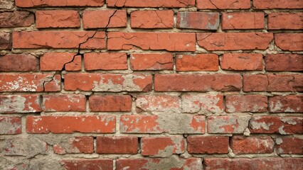 Obraz premium Close-up of old red brick wall with cracks and fading paint, earthy tones, texture, faded paint, natural, aged