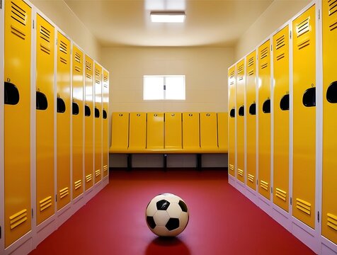 Soccer ball in empty locker room