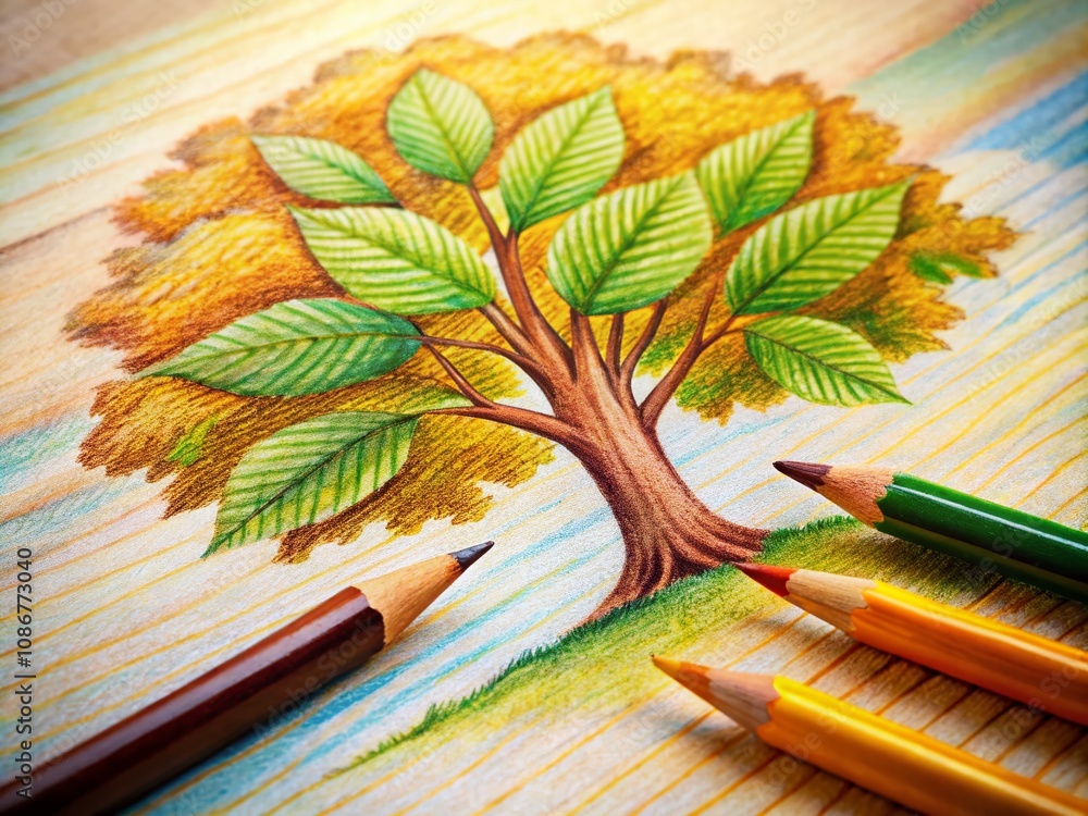 Poster captivating macro photography of a delicate hickory tree sketch on natural paper with intricate deta
