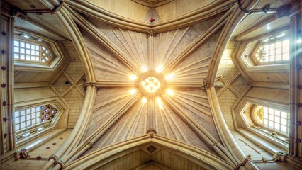 Intricate church ceiling design with lights, capturing architectural beauty