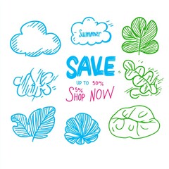 Summer Sale Digital Advertisement Tropical Leaves Blue Pink Text Refreshing Design