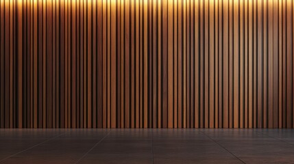 Layered lighting enhances wooden vertical panels, contributing to an inviting and contemporary elegant space.
