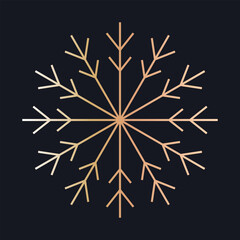 Christmas snowflake illustration. Gradient gold snowflake with a symmetrical, minimalist design on a dark background. Perfect for holiday decorations, cards, and winter themes.