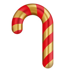 Red and gold candy cane illustration. Festive striped design combining vibrant red with metallic gold, perfect for Christmas themes, decorations, and celebrations.