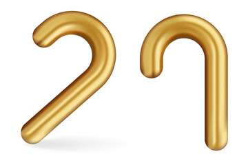 Naklejka premium Golden candy cane illustration. A minimalist design with a smooth, metallic gold finish, perfect for Christmas and holiday decorations or festive-themed projects.