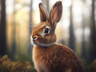 Fototapeta premium Rabbit, Hare, Bunny Close Up Portrait in Forest Nature