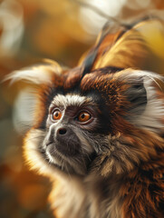 Naklejka premium Portrait of a Marmoset in a Tropical Forest, Detailed Close up