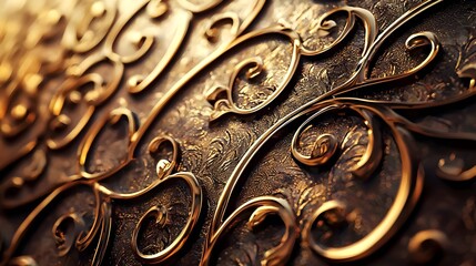 Close-up of intricate decorative metal gate with gold filigree details