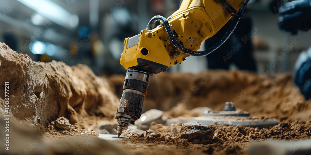 Aufkleber robotic arm carefully excavates artifacts at high tech archaeology site, showcasing advanced technol
