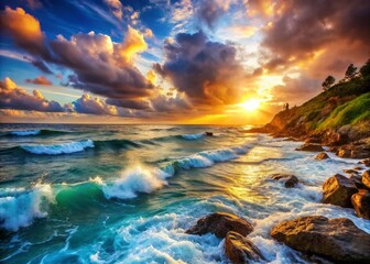 Fototapeta premium Captivating Ocean Views for Desktop Wallpaper: Serene Seascapes, Waves, and Coastal Landscapes to Enhance Your Workspace and Inspire Creativity