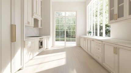 Fototapeta premium Modern Roman Inspired Bright Laundry Room with Sleek Cabinetry and Decorative Touches for Functionality and Visual Appeal