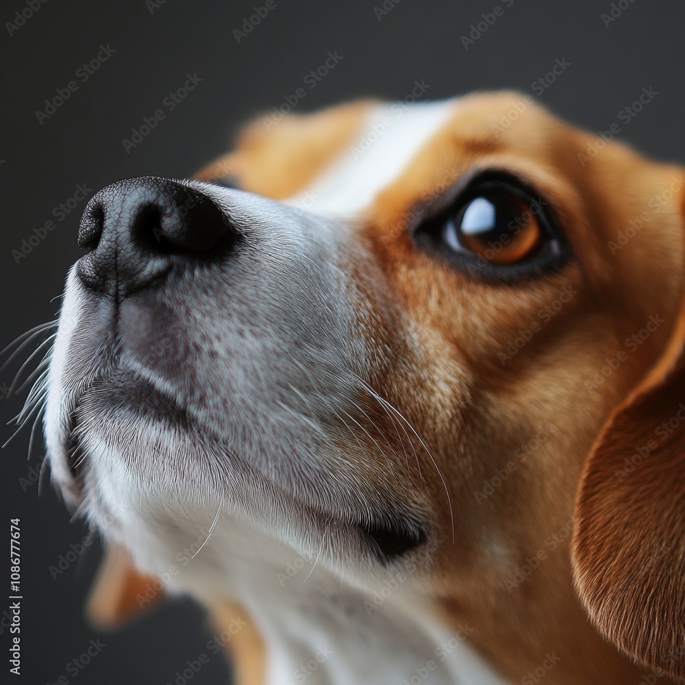 Poster close-up of a curious beagle dog with expressive eyes, capturing the warmth and intelligence of the 