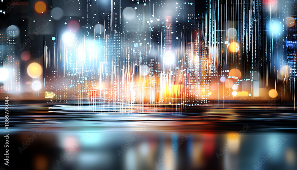Poster digital art visualization urban setting abstract concept nighttime environment futuristic viewpoint 
