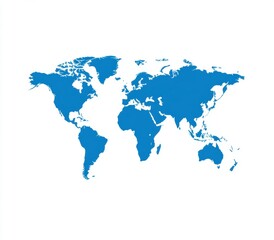 Simple Blue World Map Illustration on a White Background Ideal for Educational, Travel, and Geographical Themes in Presentations and Printed Materials