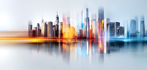 Dynamic urban skyline transformation cityscape digital art modern environment aerial view urban innovation and growth