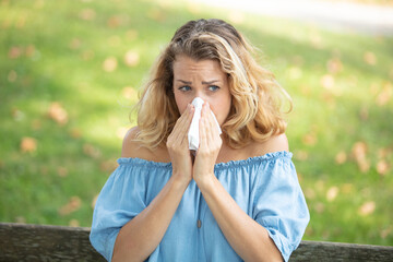 portrait of a young girl dealing with season allergies