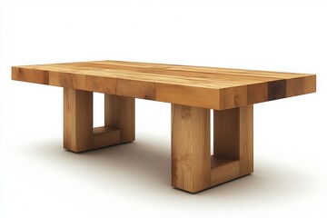 wooden lacquered table with black metal legs on white background