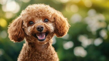 Happy Cute Dog in Blooming Garden Setting
