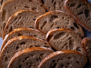 Sliced bread on blue backgrouns