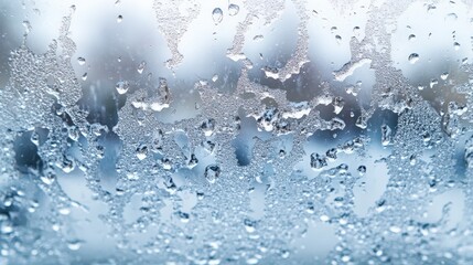 Close-up of water droplets on a window, creating a blurred backdrop, evoking a sense of calm and serenity.