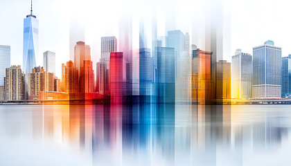 Fototapeta premium Dynamic city skyline reflections at dusk urban landscape photography vibrant colors modern architecture aerial perspective for seo impact