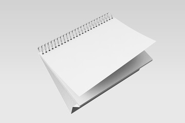 spiral ring metal a5 size empty paper horizontal landscape desk table annual calendar planner for brand realistic mockup template in floating position