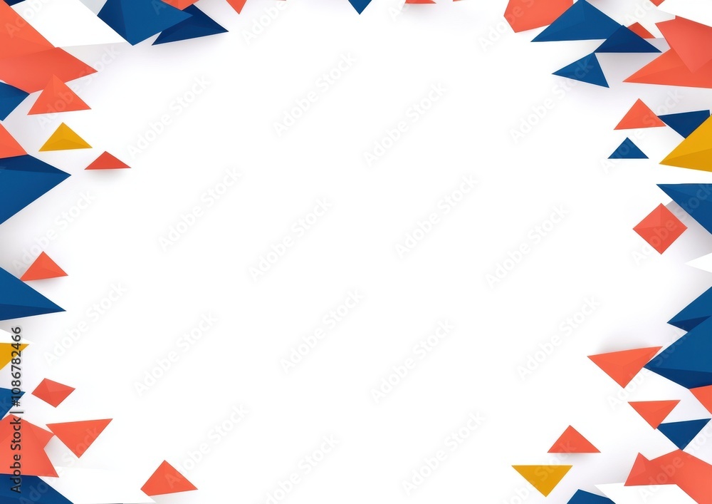 Poster colorful abstract geometric background with triangles in blue, red, and yellow creating a modern fra