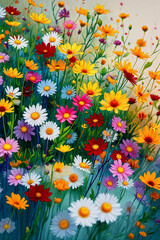 bright background of wild flowers on light background vertical illustration