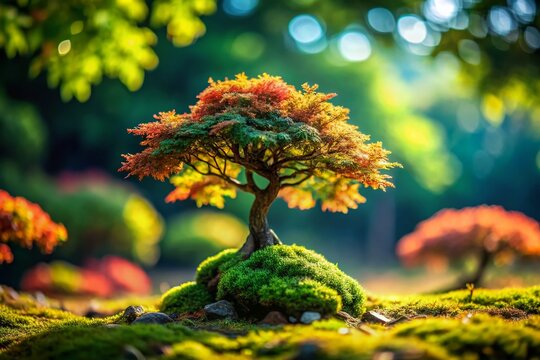 Captivating Tilt-Shift Photography of Phyllodium Elegans Tree in a Lush Green Landscape with Soft Focus Effects for Nature Enthusiasts and Plant Lovers