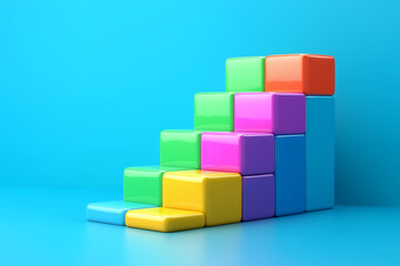 Obraz premium Colorful glossy blocks arranged in a stepped pattern on a blue background.