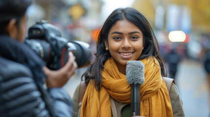 Fototapeta premium Beautiful female reporter