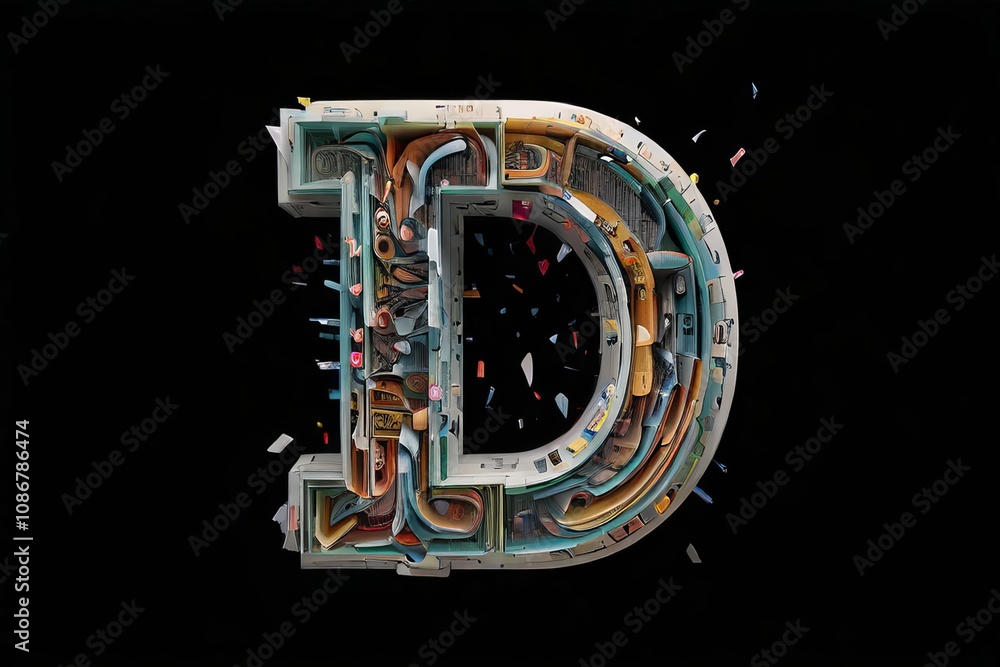 Poster letters falling letters from a specific font descend creating a