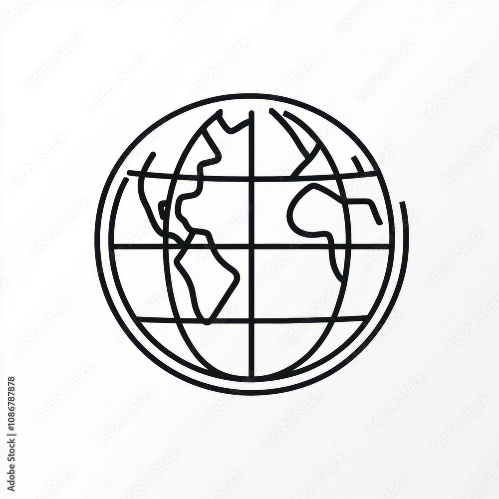 Poster minimalist outline of the earth in a circular shape representing global connectivity and geography f