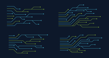 Set of printed circuit board. Abstract futuristic circuit board. Digital circuit board. Futuristic technology design elements. Vector illustration