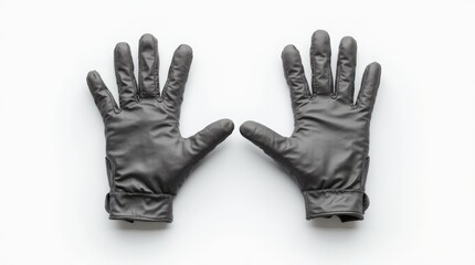Pair of black faux leather gloves on a white background