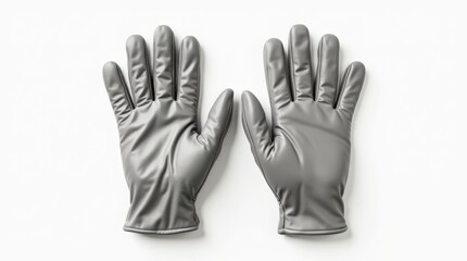 Pair of shiny gray leather gloves on a white background, palms up