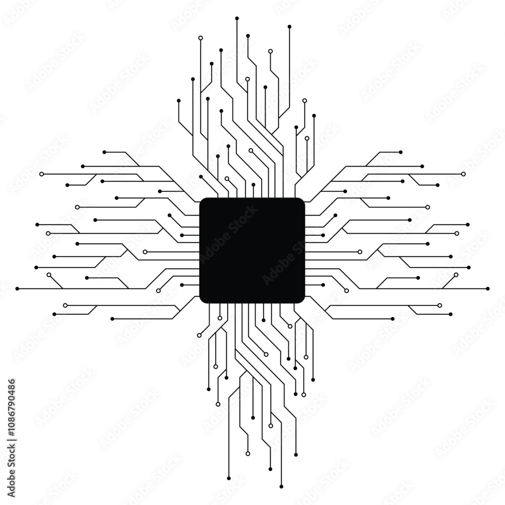 Fototapete Printed circuit board and processor. Abstract futuristic circuit board. Hi tech digital circuit board. Futuristic technology design elements. Vector illustration