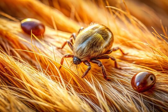 Close-up of Seed Ticks on Dog Fur, Highlighting the Importance of Pet Care and Tick Prevention for Dog Owners, with a Focus on Health Risks and Solutions for Pet Safety