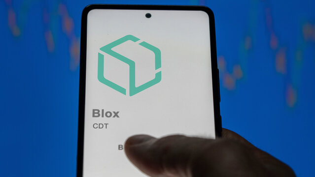 Close up on logo of CDT Blox on the screen of an exchange. CDT Blox price stocks, $CDT on a device.