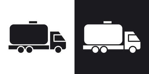 Fuel truck icon set in black filled and solid filled style