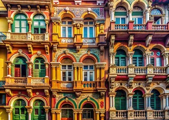 Fototapeta premium Closeup of Colonial Architecture in Mumbai Showcasing Intricate Facades, Decorative Elements, and Historical Significance in a Candid Photography Style for Architectural Enthusiasts