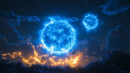 Surreal Night Sky with Blue Stars