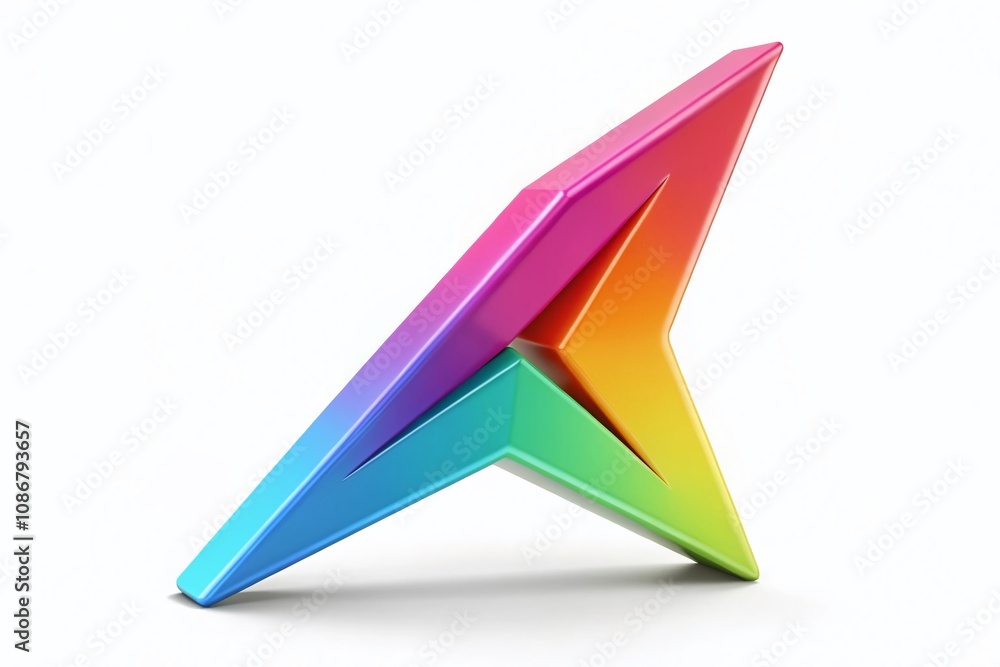 Poster colorful direction arrowhead symbol on white background, minimalistic 3d render illustration highlig
