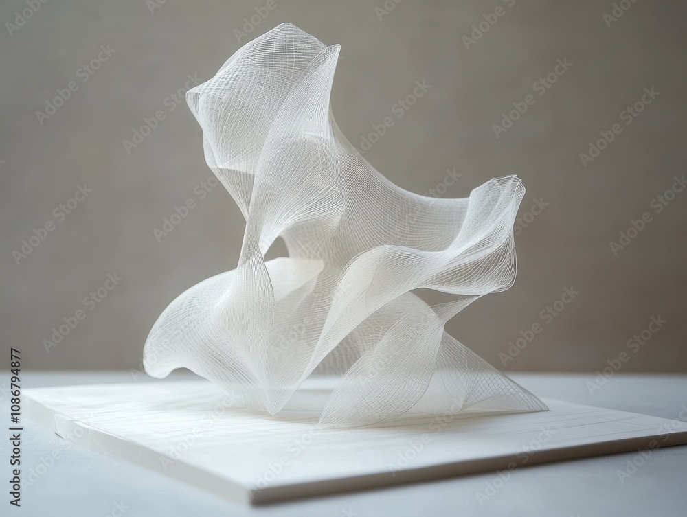 Poster abstract art sculpture displaying flowing lines and elegant shapes in a light and airy design on a m