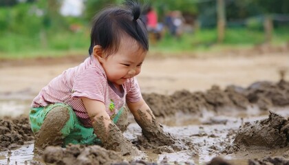 little child playing in the sand