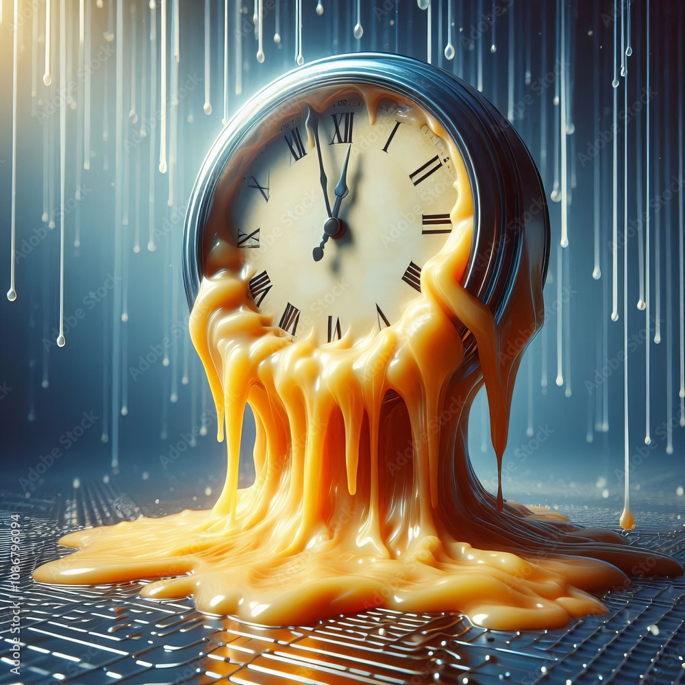 Poster melting clock a clock with its body melting like wax creating a