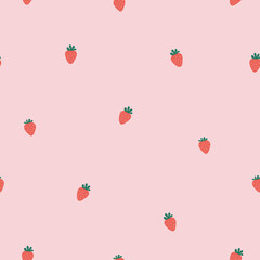Cute Seamless Strawberry Vector Pattern 
