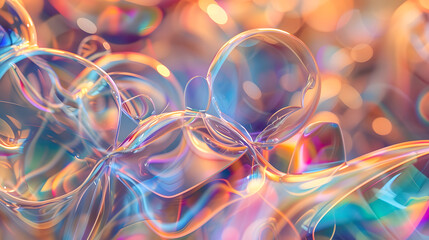 A colorful, abstract painting with a lot of bubbles and water droplets